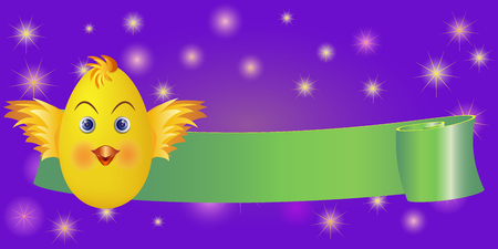 Set ribbon banner for Happy Easter. Ribbon banner with chicken. Vector illustration.のイラスト素材