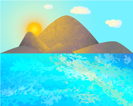 Sunrise in the mountains on the beach. Vector backgroundのイラスト素材