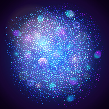 Blue vector dust explosion on dark blue backgroundのイラスト素材