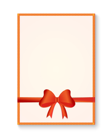 Blank, square banner decorated decorative gold frame with red ornament with red bow and red ribbon, isolated on white background. Greeting card, brochure or banner template.のイラスト素材