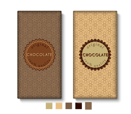 Set of chocolate bar package designs with Muslim decorate abstract seamless pattern. Vector illustrationのイラスト素材