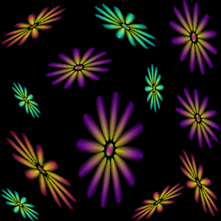 Seamless pattern consisting of embroidered colorful flowers on back background. Vector illustration.のイラスト素材