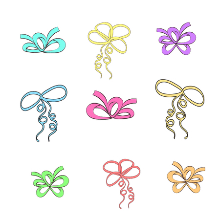 Bows for decoration. Cartoon style. Bow-knots set.のイラスト素材