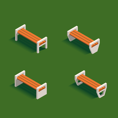 Set of benches for Isometric green summer city park concept. Vector illustrationのイラスト素材