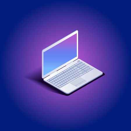 Isometric laptop. Notebook on the purple background. vector illustration.のイラスト素材