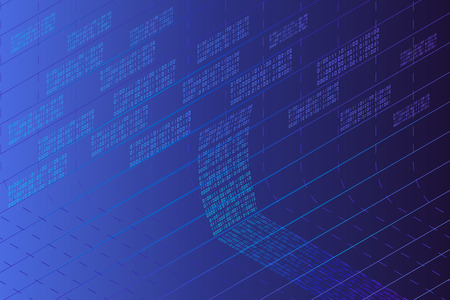 Vector abstract big data visualization. Blue glowing data flow as binary numbers. Computer code representation. Cryptographic analysis, hacking. Bitcoin, blockchain transfer. Pattern of program codeのイラスト素材