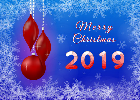 2019 Happy New Year paper craft holiday background Vector winter holiday party invitation with paper cut numbers 2019, snowflakes on blue background. Design for seasonal flyers, banners, posters. Xmasのイラスト素材