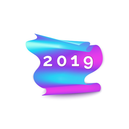 2019 Happy New Year paper craft holiday blue, purple background. Vector winter holiday party invitation with paper cut numbers 2019. Design for seasonal flyers, banners, posters. Xmasのイラスト素材
