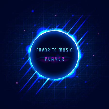 Digital  sound equalizer of circle on dark blue background.  Abstract neon futuristic background. Template for music banner, poster, invitation card. Vector.のイラスト素材