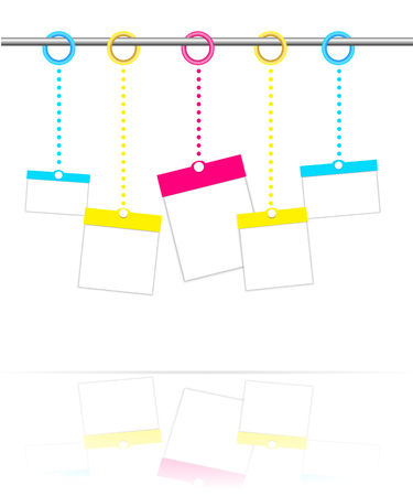 Hanging Christmas gift boxes. Present packages on white background. Isolated objects. Decoration elements. Stickers. Vector illustration.のイラスト素材