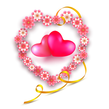 Heart from paper-cut flowers for Valentines day isolated on white backgroundのイラスト素材
