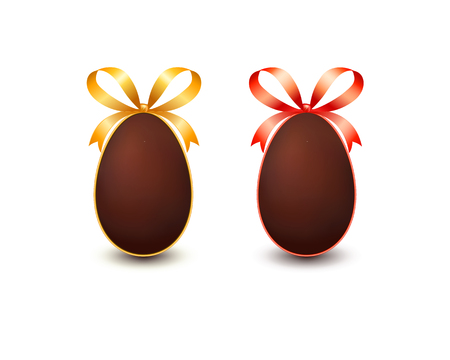 Set of gift chocolate easter eggs with bows isolated on white backgroundのイラスト素材