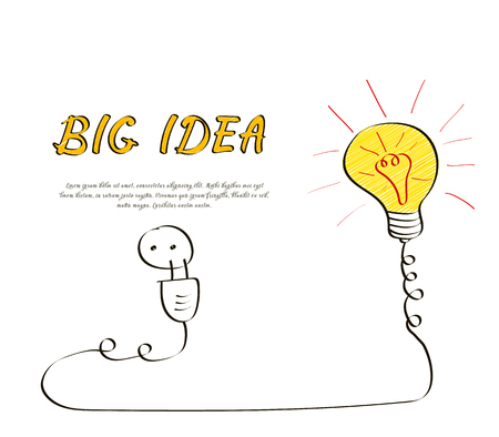 Big idea concept with light bulb in doodle style. Brainstorm, innovation and creativity banner design with copy space. Vector illustrationのイラスト素材