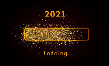 Happy new year 2021 golden loading bar. Glittering progress bar on black background - New Year countdown 2021 greeting cardのイラスト素材