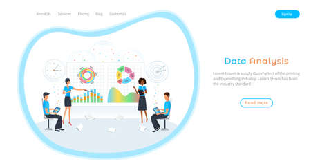 Business people planning and analyzing financial data growth in meeting. Marketing research. Team of analysts analyzing statistics and operational report. Predictive data analysisのイラスト素材