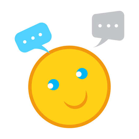 Speech bubble chat icon with emoji smile vector illustration, talk, communication concept, live chat, feedback symbol in flat design styleのイラスト素材