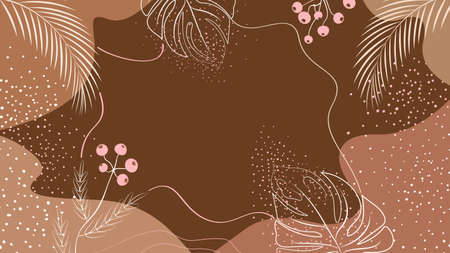 Vector simple abstract background with plants and tropical leaves. Wallpaper design for social media...