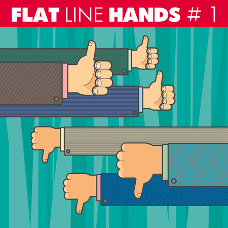 hand style flat line design. Thumbs up, thumbs down, finger, like, not like. For web, print.のイラスト素材