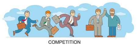 flat line illustration on competition in business, with a traveling businessmen with briefcases and in suitsのイラスト素材