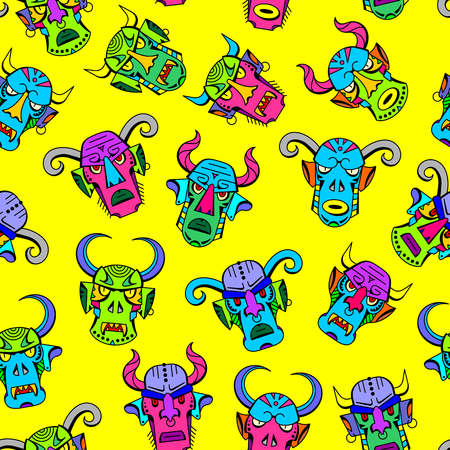 Set ethnic devil masks of different shapes for the logo, trademark, drawing on clothes, ornament tattoo, vector illustrationのイラスト素材