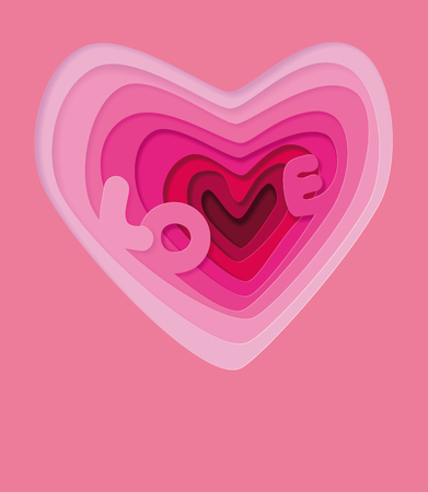 Template of creative illustration of a heart of love for an advertising banner, a poster, a showcase, an invitation to cut out layers of paper in the style of material design. Volumetric 3d Heartのイラスト素材