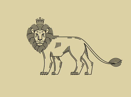 Royal Lion in the style of engraving line design for a premium logo or coat of arms.のイラスト素材