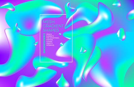 Background multicolored abstract vector holographic gradient 3d background with figures and objects for web, packaging, poster, billboard, advertisement, cover, brochure, collage, wallpaper, presentation. Vector illustration of modern art.のイラスト素材