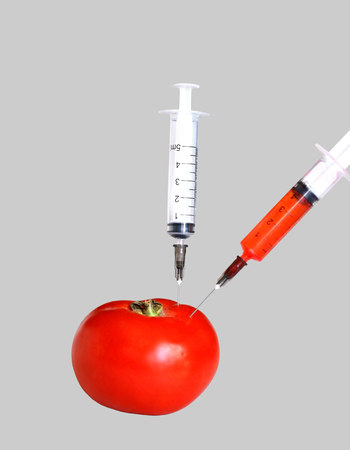 Tomatoes and syringesの写真素材