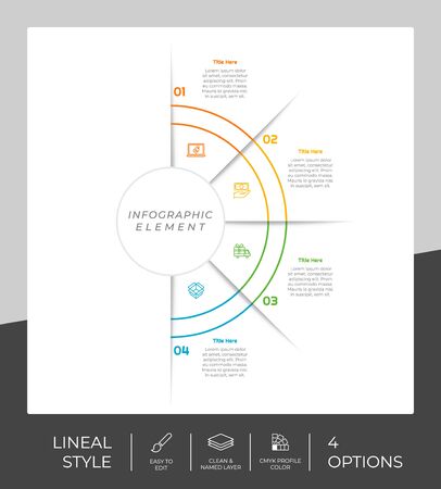 4 options of line infographic vector design with circle object for marketing. Option infographic can be used for presentation and business.のイラスト素材