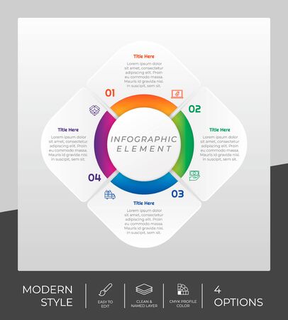 4 options of modern infographic vector design with circle object for marketing. Option infographic can be used for presentation and business.のイラスト素材