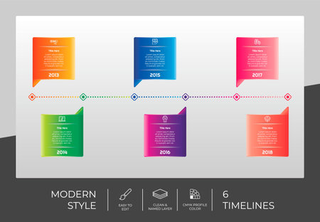 Timeline infographic vector design with 6 options & modern style for business purpose. 3d infographic can be used for presentation, brochure, and marketingのイラスト素材