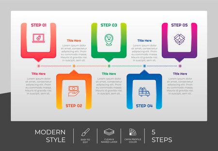 Circle process infographic vector design with 5 steps &colorful style for presentation purpose.Modern step infographic can be used for business and marketingのイラスト素材