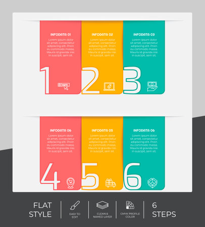 6 options of flat infographic vector design with colorful concept for marketing. square infographic can be used for presentation and business.のイラスト素材