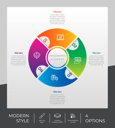 Workflow circle infographic vector design with 4 options and modern design. option infographic can be used for presentation, annual report, & business purpose.のイラスト素材