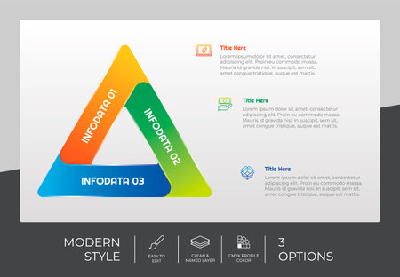 3d step infographic vector design with 3 options & colorful style for presentation purpose.Triangle option infographic can be used for business and marketingのイラスト素材