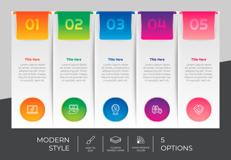 Presentation business option infographic with modern style and colorful concept. 5 steps of infographic can be used for business purpose.のイラスト素材