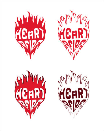 Heart Afire Typography With Flaming Heart Vector Design for Sticker, Tattoo & Merchandise Needsのイラスト素材