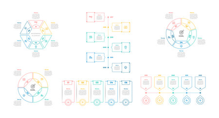 Infographic bundle set with 4, 5, 6 steps, options or processes for workflow layout, diagram, annual report, presentation and web design.のイラスト素材
