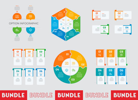 Infographic bundle set with 4 6 steps, options or processes for workflow layout, diagram, annual report, presentation and web design.のイラスト素材