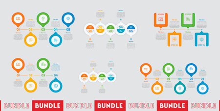 Infographic with 4 5 6 steps, options or processes for workflow layout, diagram, annual report, presentation and web design.のイラスト素材