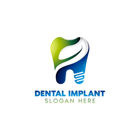 Tooth Implant Logo with Leaf Vector Designのイラスト素材