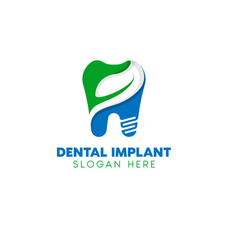 Tooth Implant Logo with Leaf Vector Designのイラスト素材