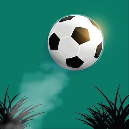 Flying soccer ball with silhouette grass backgroundのイラスト素材