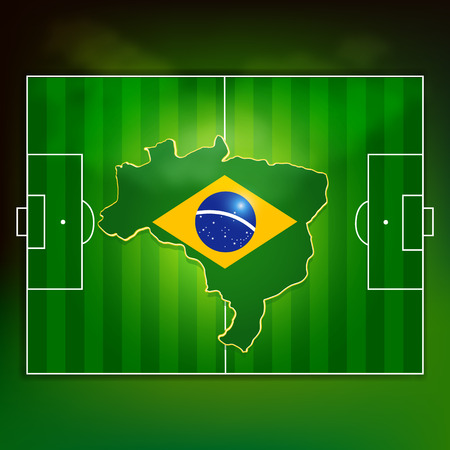 Brazil flag on soccer pitch top view backgroundのイラスト素材