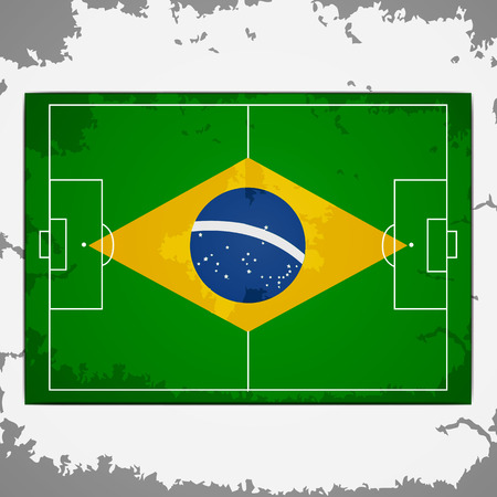 Brazil grunge flag on soccer pitch top view backgroundのイラスト素材