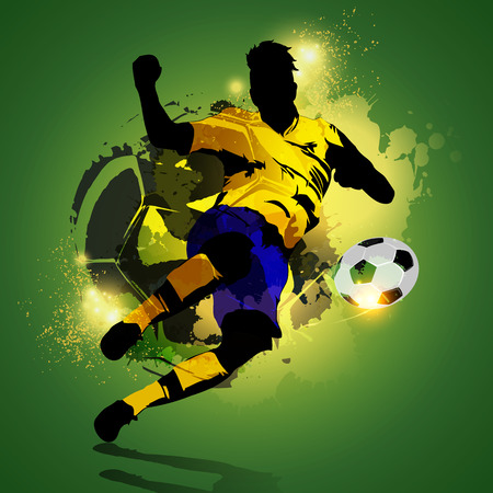 Silhouette soccer player shooting on a colorful abstract backgroundのイラスト素材