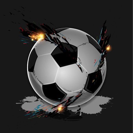 Colorful splash with soccer ball on dark background のイラスト素材