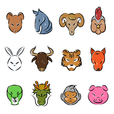 Colorful animal zodiac icon collection set. Vector and illustrationのイラスト素材