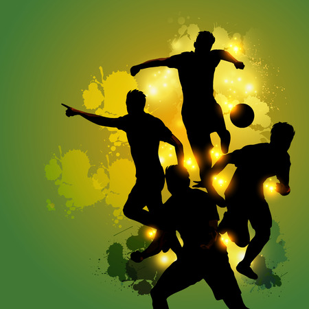 silhouette soccer player celebration with green colorful splatter backgroundのイラスト素材