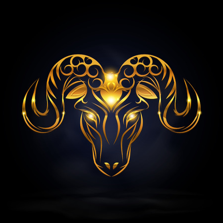 abstract gold goat symbol design with dark backgroundのイラスト素材